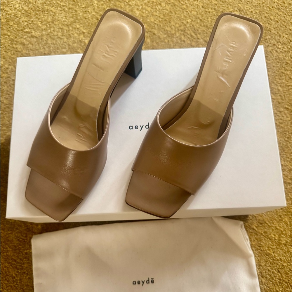 Aeyde Brown Leather Mules with Block Heel
